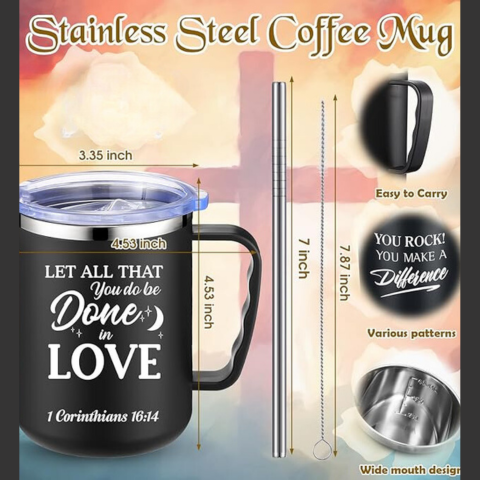 17 oz Christian Coffee Mugs with Lid and Straw